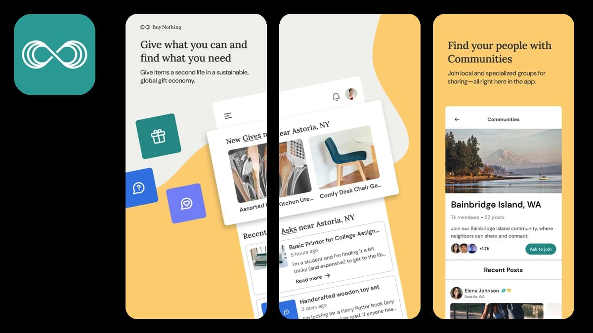 BuyNothing gifting app screenshots
