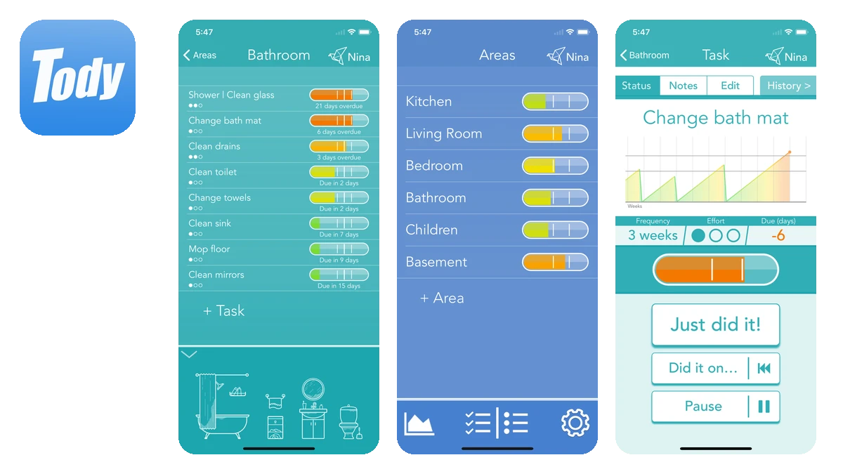 Tody cleaning schedule app screenshots