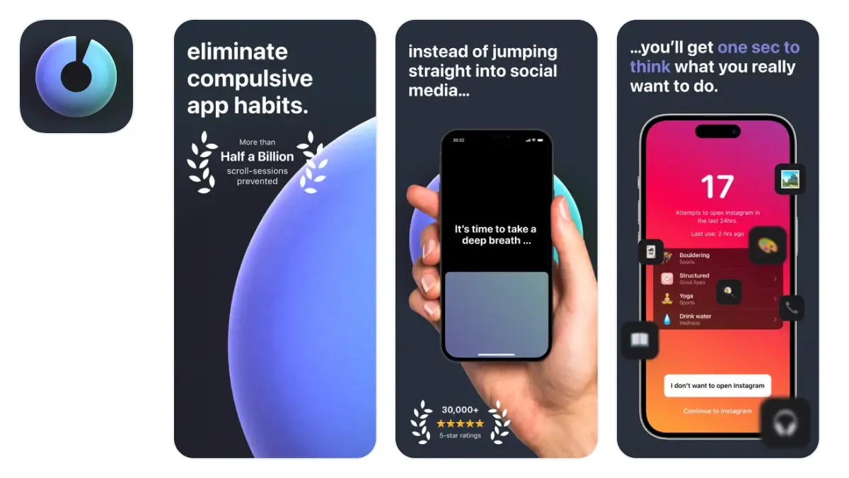 one sec Stopping Social Media Addiction App