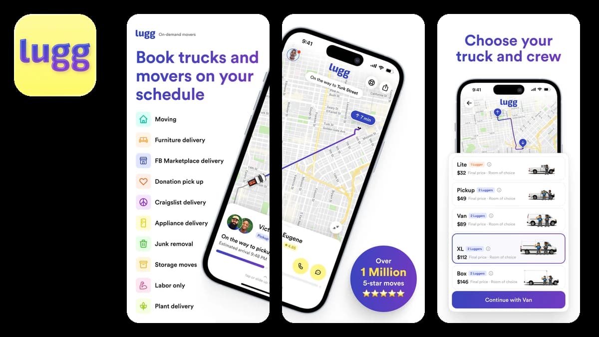 Lugg on-demand moving and delivery app screenshots