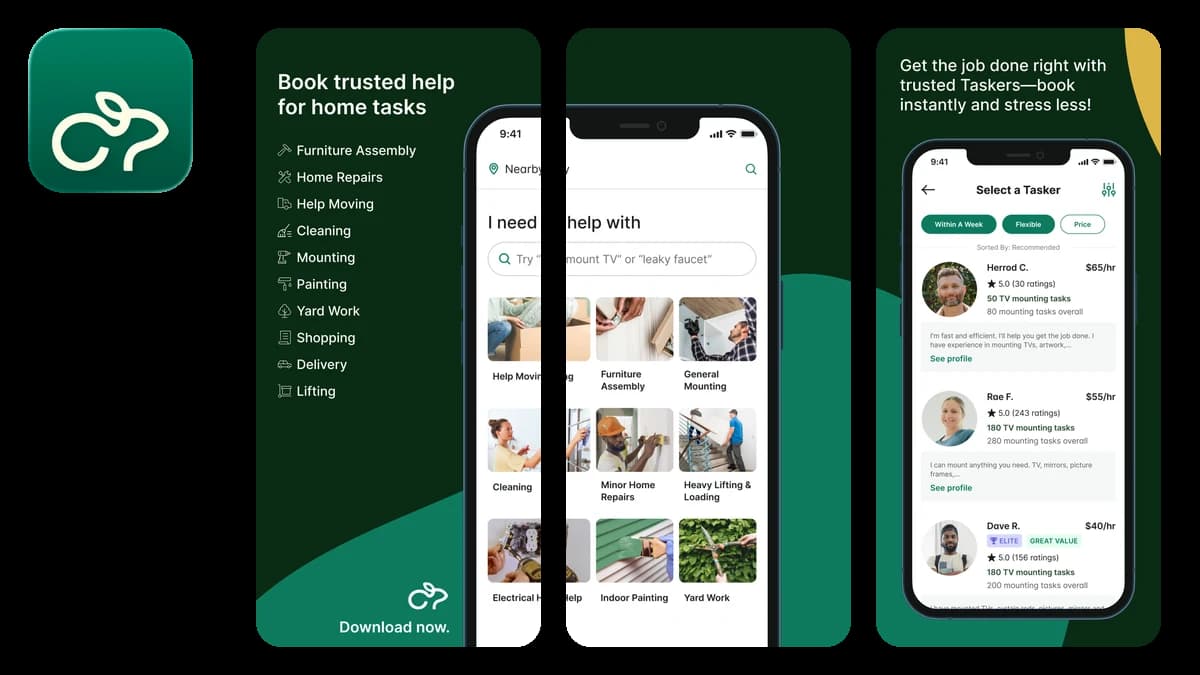 Taskrabbit help hiring app screenshots