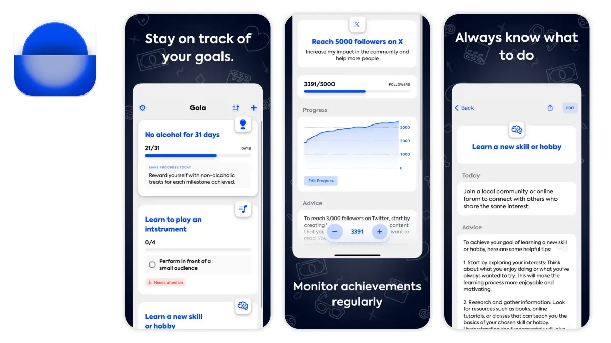 Gola personal goals tracker app