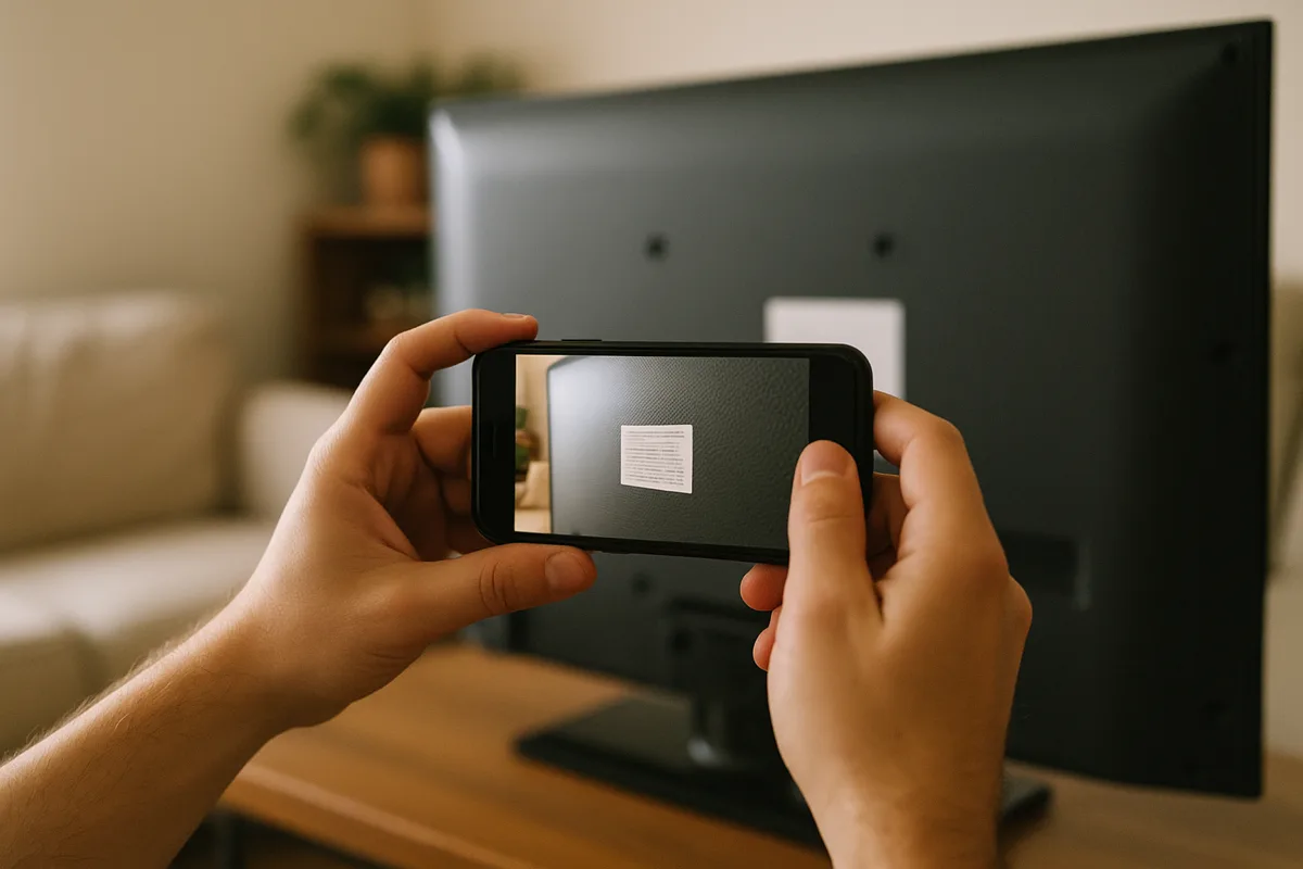 Documenting personal property for a home insurance claim: photographing the serial number plate on the back of a TV